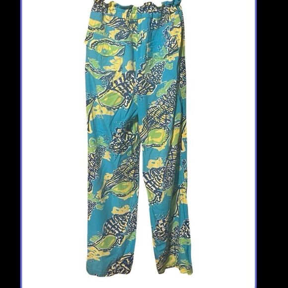 Lily Pulitzer Pippa Blue Shells Drawstring Palazzo 4 Pocket Rayon Pants Sz M - Picture 2 of 8